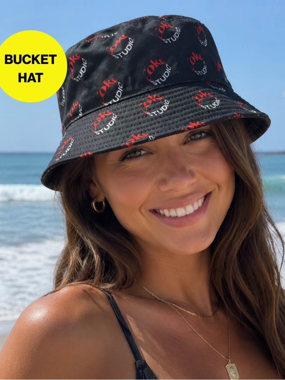 3/for $15 🍒 COKE STUDIO Black & Red Logo Bucket Hat - Unisex